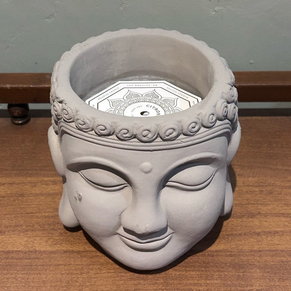 Brand New EAST WEST 14oz Ceramic Buddha Head Shaped Citronella Candle.